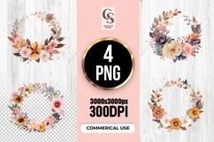 Colorful Watercolor Floral Wreath Clipart Sublimation PNG Product Image 1