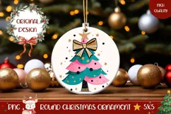 Cartoon Christmas Tree Ornament, Winter Round Ornament Print Product Image 1