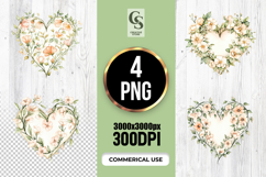 Watercolor Floral Wreath Heart Clipart Sublimation PNG Product Image 1