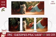 Cartoon Christmas Cat Mug PNG, Christmas Tree Mug Template Product Image 1