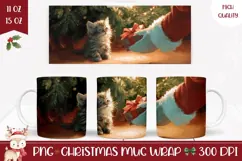 Cartoon Christmas Cat Mug PNG, Christmas Tree Mug Template Product Image 1
