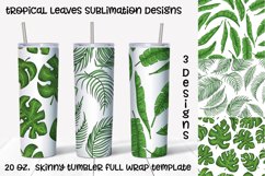 tropical leaves sublimation design. Skinny tumbler wrap Product Image 1