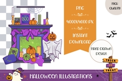 Hand Drawn Magic Illustration, Cute Halloween Fireplace PNG Product Image 1