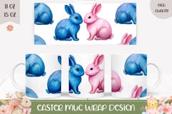 Watercolor Easter Bunny Mug Wrap Design, Easter Mug Template Product Image 1