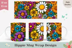 Hippie Mug Wrap, Floral Mug, Cartoon Flowers Mug Template Product Image 1