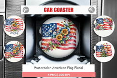 Car Coaster Watercolor American Flag Floral Product Image 1