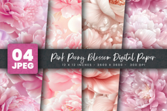 Pink Peony Blossom Digital Paper Product Image 1
