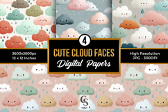 Cute Cloud Faces Digital Paper Product Image 1