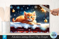 Christmas Star Gaze Kitten on a Snowy Cutting Board PNG Product Image 1