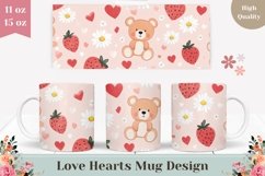 Cartoon Strawberry Mug Template, Pink Love Hearts Mug Design Product Image 1