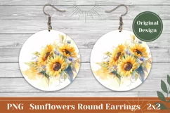 Flower Earrings PNG, Watercolor Sunflowers Earring Design Product Image 1