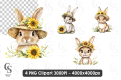 Bunny with Sunflower Hat Clipart PNG Product Image 1