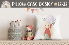 Cartoon Girl Pillow Design, Cute Girl Pillowcase, Flower PNG Product Image 1