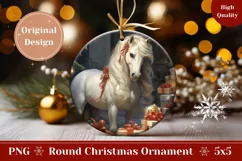 Christmas Round Ornament, Christmas Horse Sublimation Design Product Image 1