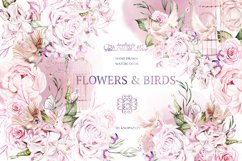 Hand Drawn Watercolor FLOWERS&amp;BIRDS Product Image 1