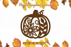 Floral Pumpkin Laser Cut SVG | Autumn Pumpkin with Flowers Product Image 1