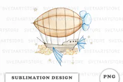 Watercolor Airship Balloon png Product Image 1