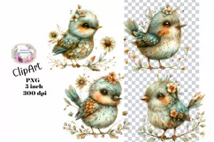 Birds, Autumn, Fall, Ephemera, PNG, watercolor, Clipart Product Image 1