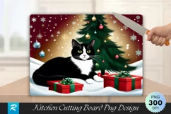 Festive Tuxedo Cat with Christmas Gifts Cutting Board PNG Product Image 1