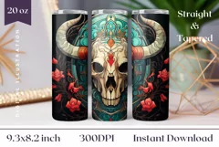 Bull Skull Tumbler Wrap Design, Cow Skull Sublimation PNG Product Image 1