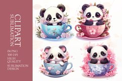 Watercolor cute baby panda clipart sublimation png Product Image 1