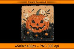 Vintage Pumpkin and Daisies Halloween Sublimation PNG Product Image 1