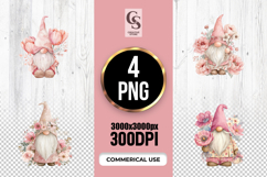 Blush Floral Gnome Watercolor Clipart Sublimation PNG Product Image 1