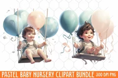 Pastel Baby Nursery Clipart Big, Baby Boy Elephant Clipart Product Image 1