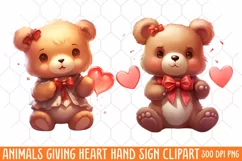 Animals Giving Heart Hand Sign, Watercolor Clipart Product Image 1