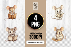 Reading Mouse Watercolor Clipart Sublimation PNG Product Image 1