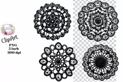 Doily, Black, Ephemera, PNG, Flower, Clipart Product Image 1