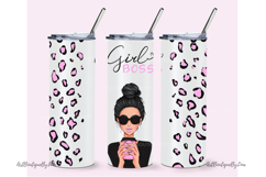 Boss Babe Pink Tumbler Design Black Hair Girl PNG JPEG Product Image 1