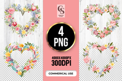 Pastel Floral Heart Clipart Sublimation PNG Product Image 1