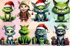 Cute Green Cat Christmas Sublimation Clipart, Green Cat Product Image 2