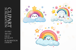 Watercolor cute Kawaii rainbow clouds clipart sublimation Product Image 1