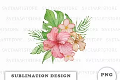 Watercolor Tropical flowers bouquet PNG Product Image 1