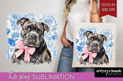 Cane Corso Dog Tote Bag Blue Toile Tote Bag PNG Sublimation Product Image 1