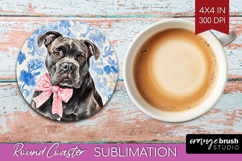 Cane Corso Dog Round Coaster Blue Toile Coaster PNG Product Image 1