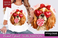 Cavalier King Spaniel Valentine Round Tshirt Background Day Product Image 1