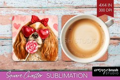 Cavalier King Spaniel Valentine Square Coaster Valentines Product Image 1