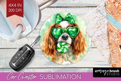 Cavalier Spaniel St. Patricks Day Dog Car Coaster Dog PNG Product Image 1