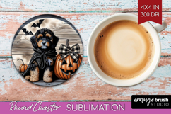 Cavapoo Dog Round Coaster Halloween Coaster PNG Sublimation Product Image 1