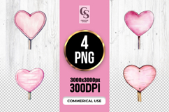 Pink Heart Lollipop Watercolor Clipart Sublimation PNG Product Image 1