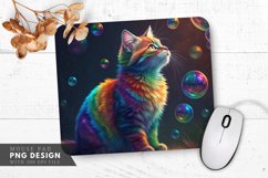 Rainbow Cat with Floating Orbs Mouse Pad PNG Design Product Image 1