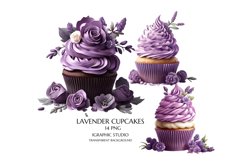 Lavender Cupcake Clipart, Floral Cupcake Clipart Product Image 1