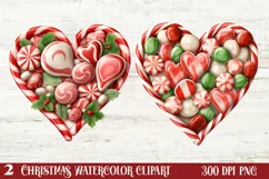 Christmas Hearts Watercolor Clipart, Christmas PNG Product Image 2