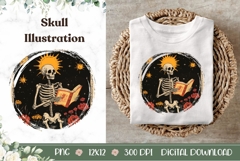 Gothic Skull Illustration PNG, Boho Flowers PNG Product Image 1
