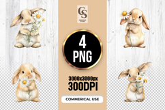 Watercolor Bunny With Daisy Flowers Clipart Sublimation PNG Product Image 1