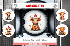 Highland Cow Holiday Car Coaster Product Image 1