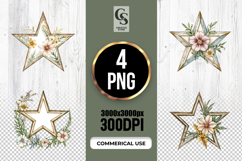 Floral Wooden Star Frame Clipart Sublimation PNG Product Image 1